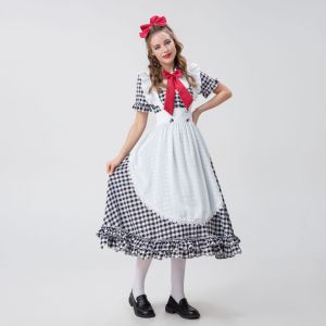 Four-Color Halloween Farm Costume Red and White Plaid Lace Beer Festival Costume Maid Master Dress