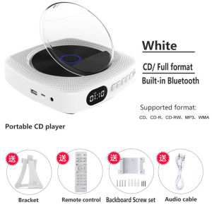 Portable CD Player Bluetooth Speaker Stereo CD Players LED Screen Wall Mountable CD Music Player with IR Remote Control FM Radio