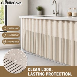 Cabinet Sink Curtain Waterproof Oilproof Self Adhesive Velcro Dustproof Under Sink Storage Liner