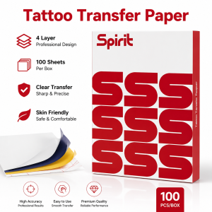 Spirit Tattoo Transfer Paper 100 Sheets – A4 Size Free Hand & Thermal Copier Stencil Paper for Tattooists Professional Carbon Paper for Tattoo Supplies