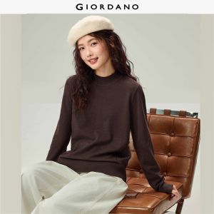 Giordano Beau Monde Women Mock neck rib pleat back sweater Free Shipping 13356662