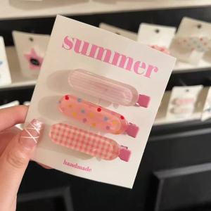 2pcs Dopamine colored Grape fruit Style hair clip Side Clamp Seamless clip Plush&frizzy hairpin