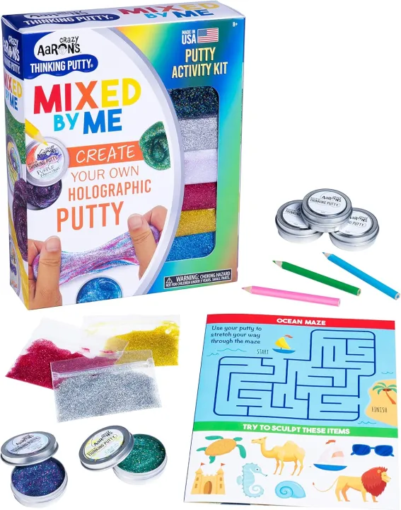 Crazy Aaron's Thinking Putty - Holographic Mixed by Me Thinking Putty Kit - Create Your Own Colors, Mix and Name 5 Tins - Never Dries Out