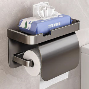 Wall-Mounted Roll Paper Racks Punch-free Toilet Paper Holder Toilet Papers Storage Phone Stand Tray Organizer Bathroom Accessory