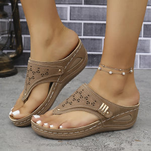 [Free Shipping] Plus Size Womens Shoes Casual Womens Slippers 2025 New Flat Thick-Soled Wedge Comfortable Solid Color Sandals for Women