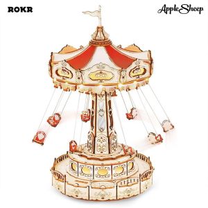[Rolife Swing Ride] ชุดโมเดลม้าหมุน ตัวต่อไม้ กล่องดนตรีมีไฟ มีเพลง Wooden Puzzle แบบประกอบเอง ของแต่งบ้าน พร้อมส่ง