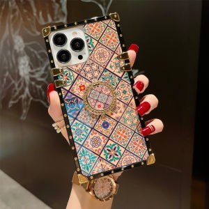 Luxury electroplated finger ring holder Fashion ethnic style casing For iPhone 14 11 12 13 Pro Max mini Plus Anti-shock phone cases Anti-drop and anti-collision protective case