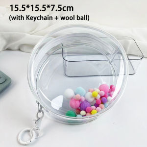 Baby Three กระเป๋าตุ๊กตา กระเป๋าใส่ตุ๊กตา กระเป๋าป้องกัน PVC ใส กระเป๋าเก็บตุ๊กตา ซองใส่ลาบูบู้ ป้องกันฝุ่น กันฝน เหมาะสำหรับห้อยกระ ขนาด15.5*15.5*7.5cm พร้อมพวงกุญแจและลูกขน