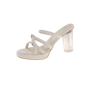 [Free Shipping] 2025 Summer New Chunky Heel Sandals for Women Fashionable One-Strap Buckle High Heels Casual High-Heel Slippers