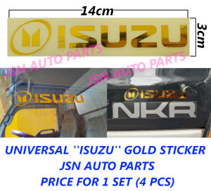 J12S04 UNIVERSAL 14CM X 3CM ISUZU GOLD STICKER LOGO EMBLEM FOR ALL ISUZU LORRY MODEL USE PRICE FOR 1 SET (4PCS)