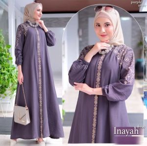 Inayah Dress / Dress Polo Linen Mix Bordir Premium Wanita Jumbo LD 120CM / Gamis Kondangan Wanita Ukuran M - L - XL - XXL / Baju Lebaran Perempuan Terbaru 2025 Model Korean Style / Bordir Import Termurah Elegan / Polo Linen Kekinian Varian Warna Cantik