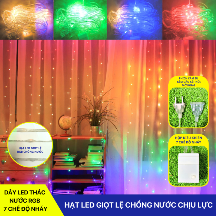 Bộ dây đèn led thác nước giọt lệ - treo rèm cửa RGB 7 chế độ nháy ...