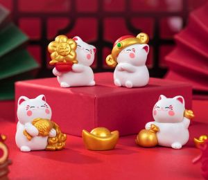 A047 ตุ๊กตาจิ๋ว ชุดแมวมงคล 4 ชิ้น สำหรับตกแต่งสวนถาด แต่งสวนจิ๋ว  แต่งบ้าน ของขวัญ แต่งงาน ส่งจากไทย