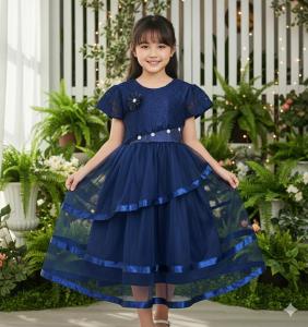 Gaun Pesta Anak Perempuan Mutiara Zahra dengan Lengan Kupu-Kupu dan Renda Bahan Satin - Usia 1-9 Tahun