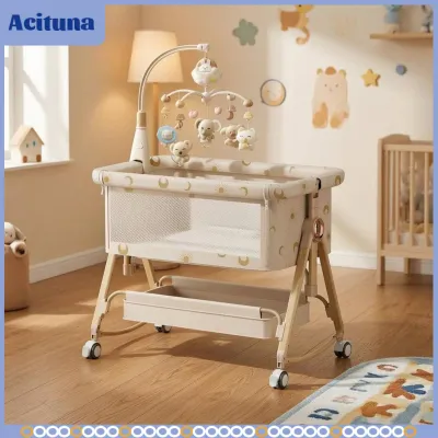Acituna Foldable Baby Bedside Crib Multifunction Portable Crib Mobile Co Sleeper Bassinet Easy to Assemble for Newborns Babies