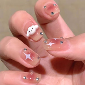 Bộ 24 móng tay giả ngắn trơn - DZ 036 - đính đá đính charm sang trọng dễ thương cho nữ màu hồng Kèm keo dán móng CÓ ẢNH SP THẬT