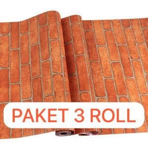 PAKET 5 ROLL Wallpaper Stiker Dinding Bata Orange Ukuran 45Cm X 10M Wallpaper Rika