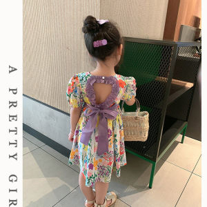 2024 new girls summer dress childrens love backless princess baby exotic cotton floral skirt