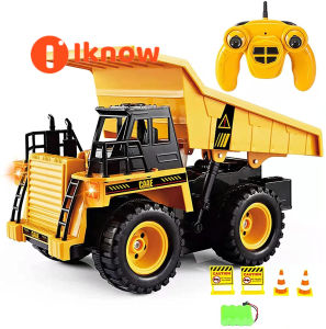 I know 2.4G RC Dump Truck Toy - Remote Control Construction Vehicle with Lights for Kids