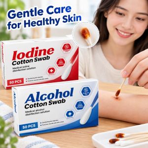 50/100 Pcs Disposable Iodine Cotton Swabs Sterile Antibacterial Disinfection Wound Care Home Travel Outdoor Baby Use