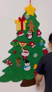 DIY Felt Christmas Tree 3.2FT with 33Pcs Detachable Ornaments Wall Hanging Christmas Decorations Felt Craft Kits for Kids