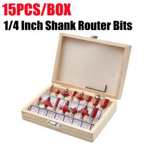 15pcs 1/4 Inch Router Bit Set Trimming Straight 1/4 Shank Milling Cutter for Wood Bearing Cove Box Bit Tungsten Woodworking