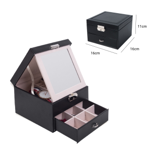Homepeas® Jewelry Box Double Layer Large Capacity with Mirror Earrings Lipstick Necklace Ring Watch Storage Box