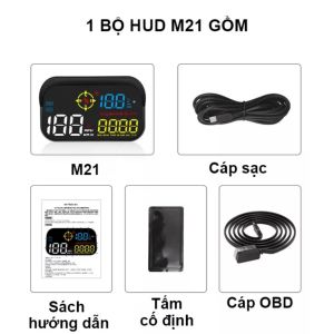 Màn hình HUD M21 cảnh báo tiếng việt thiển thị tốc độ trên kính lái