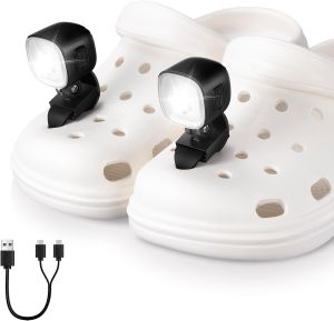 Rechargeable Croc Lights for Shoes 2pcs LED Headlights for Croc Sandals Sneakers Croc Accessories for Kids Boys Girls Men Women Dog-Walking Hiking Camping Accessories (Black)