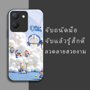 สำหรับ Vivo Y78M/Vivo Y36 5G/Vivo Y27 5G/Vivo Y77T เคสศัพท์กันตก สีฟ้าลูกแมว บุคลิกภาพทันสมัย