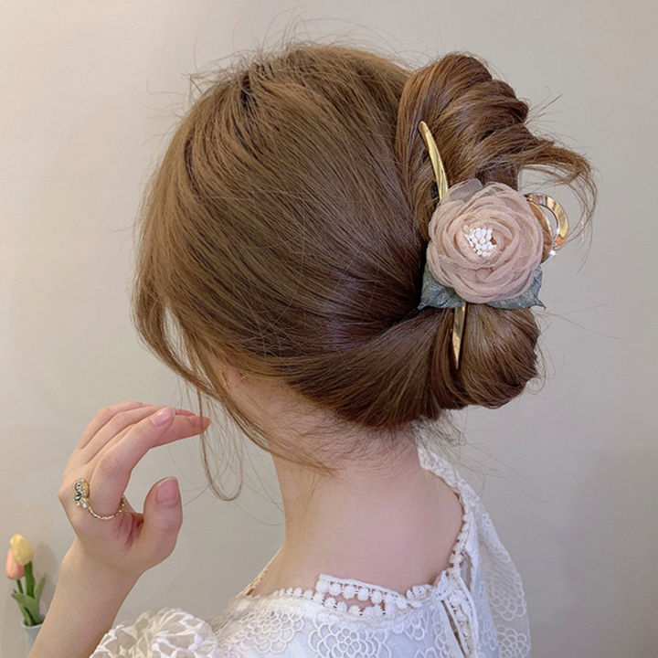 Fashion Rose Flower Hair Claw Clip for Woman Elegant Metal