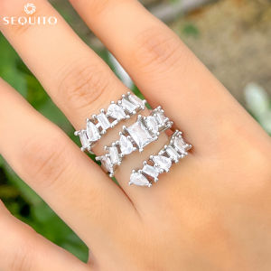 SEQUITO Trendy Brides Finger Ring Silver Plated Pave Setting Irregular AAA Cubic Zirconia Hollow Out Wedding Band Costume Jewelry for Women SR087