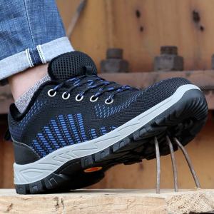 Sepatu safety import murah strip biru snaekers safety anti paku sporty ujung besi