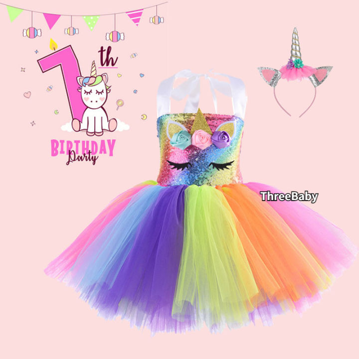 Unicorn Theme Birthday Includes Hair Band, Little Pony Dress Set, Head  Crown, Colourful Outfit, Rainbow Babygirl Tutu, Customize Baby Dress - Etsy  Israel