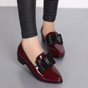 Free Shipping Fashionable WomenS Spring New Collection: Bow-Tie Pointed-Toe PU Flats With A Shallow Opening Low Heel And Slip-On Design In Solid Colors
