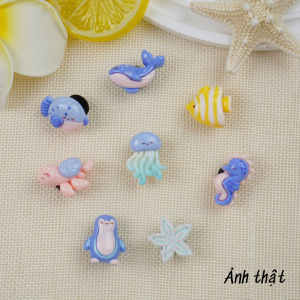 Bộ 8 Sticker Charm 3D chủ đề Sứa xanh nhựa cứng gắn Dép Sục Cá Sấu MayTo JB-376