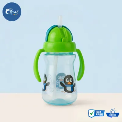Coral Babies 4oz Silicone Straw Training Cup With Easy Grip Handles Spill & Leak-Proof