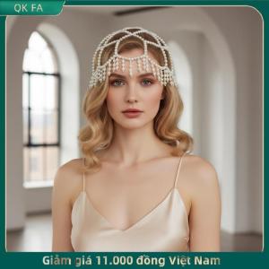 QK FA ✨ Châu Âu Và Mỹ Phong Cách Mới Dệt Ngọc Trai Tassel Hat Chuỗi Cô Dâu Tính Khí Cao cấp Đa Năng Phụ Kiện Tóc