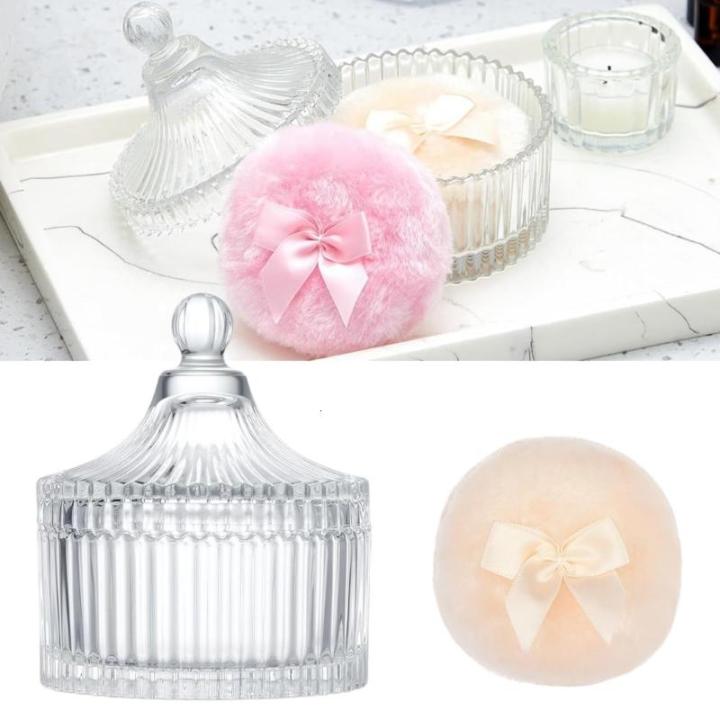 Elegant Crystals Clear Glass Container with 3 Body Powders Puff for ...