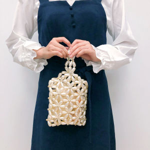 Manufacturer produces faux pearl handmade beaded bags trendy hand-held party bags womens geometric shoulder phone bags in stock