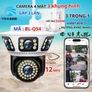Camera Giám Sát Camera Wifi Không Dây Yoosee 6K 12MP 4 Mắt Đàm Thoại 2 Chiều Fullhd1080 Xem 3 Màn Hình Xoay Ngang Dọc Chống Nước Xem Đêm Có Màu Bảo Hành 1 Năm