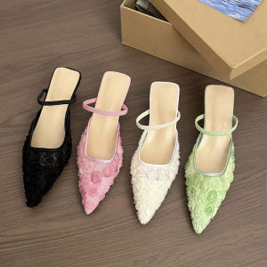 Free Shipping SUPERQUEEN Old Money Style ~ Woven Open-Back Sandals WomenS Pointed-Toe Cat Heel Retro-Inspired WomenS Shoes.