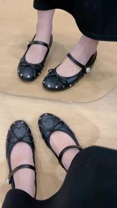 Giày tăng chiều cao ngắn cho phụ nữ phong cách Pháp giày Mary Jane có đinh và nơ đế mềm giày đơn thanh lịch và mỏng