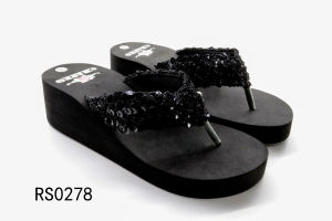 [Free Shipping] Custom European Shoes Summer Black WomenS EVA High Platform Sequin Beach Slippers