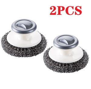 2pcs Stainless Steel Wool Scrubber with Handle Heavy Duty Pot Scrubbers Dish Scrubber Cleaning Brush Wash for Dish Stainless Steel Scrubbing Brushes Cleaning Supplies for Pots Pans Grills Sink