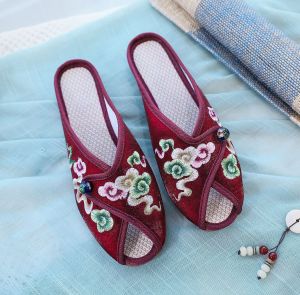 Slippers Embroidered Fabric Shoes Outdoor Summer Sandals Chinese Style Retro Cloud Pattern Peep-Toe WomenS Shoes