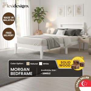 Flexidesignx Solid Wood Single Bed Frame Adult Wooden Bed White Natural – MORGAN