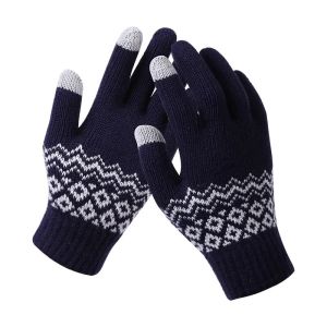 Winter Thicken Warm Knitted Wool Gloves Women Men Mobile Phone TouchScreen Jacquard Full Finger Mitten Outdoor Cold-proof Cycling Gloves