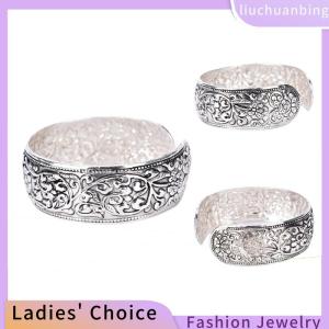 [COD] liuchuanbing Jewellery กำไลเงินทิเบตใหม่กำไลข้อมือแกะสลักดอกไม้นำโชคกำไลข้อมือกำไลข้อมือ