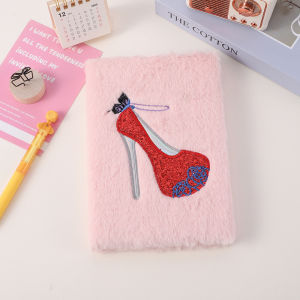 Free Shipping Creative New Glitter Plush Notebook Fashionable Red High-Heeled Shoe Design Student Journal